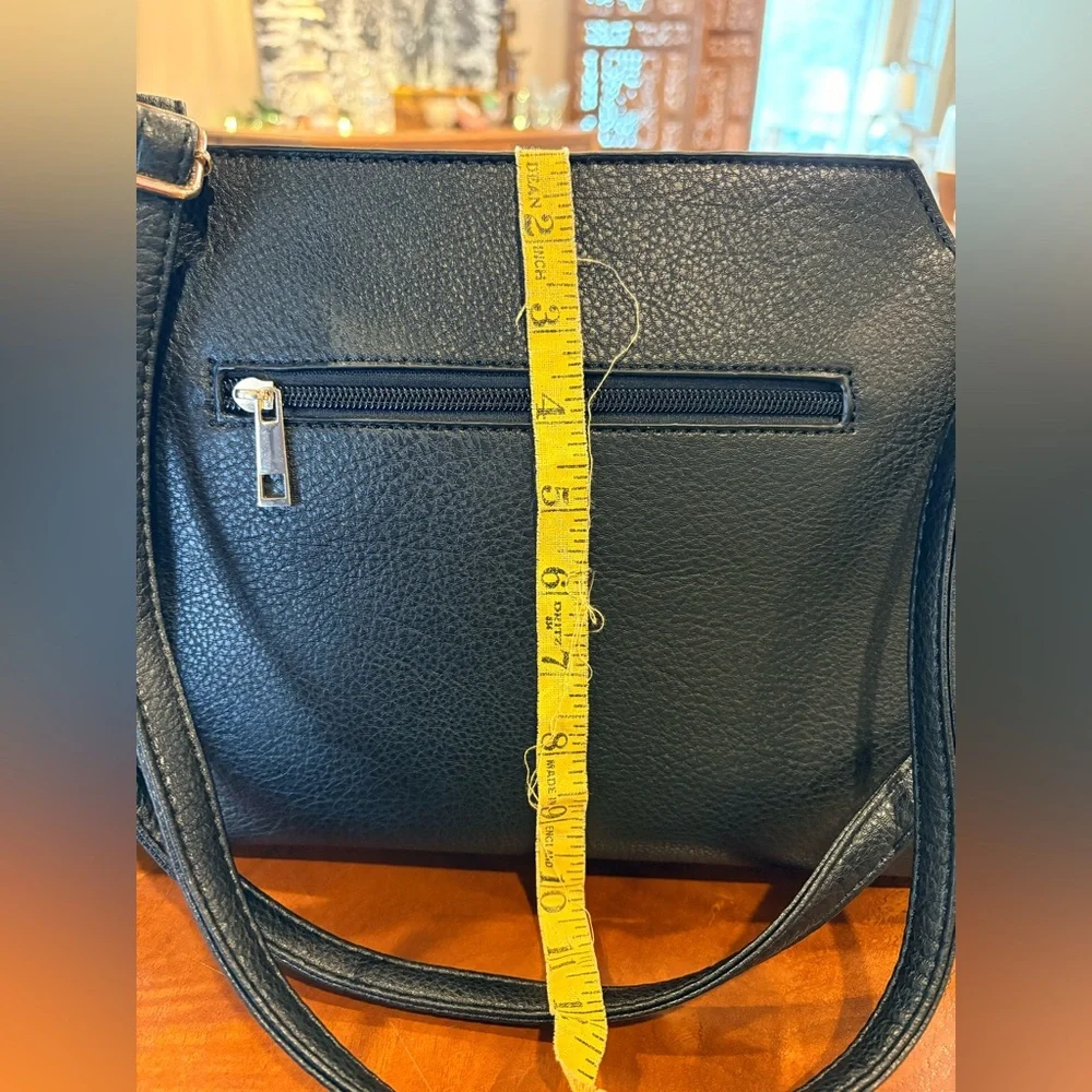 NWT, Elegant Black Leather Bag with Floral Accent, - Picture 5 of 6